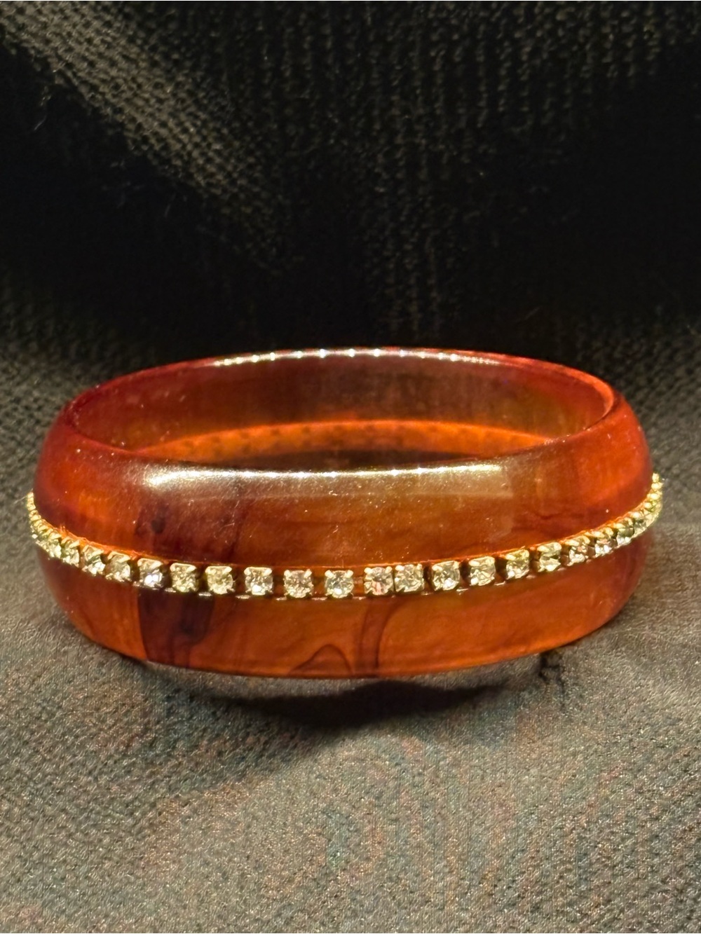 Vintage Amber Bakelite Rhinestone Channel Bangle Bracelet